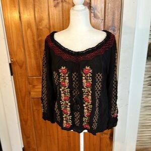 JJill black floral long sleeve top size petite M